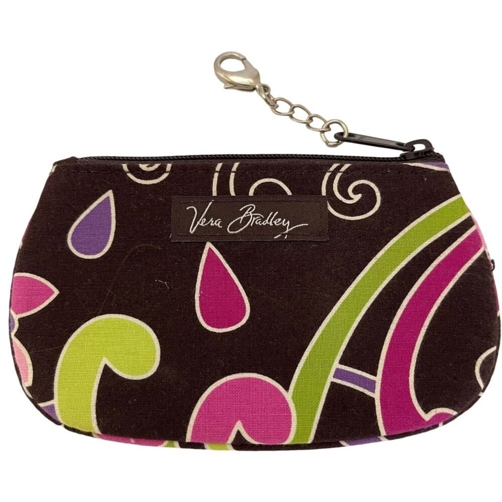 Coin Purse Vera Bradley Zipper ID Case Wallet Document Holder Floral Brown Pink